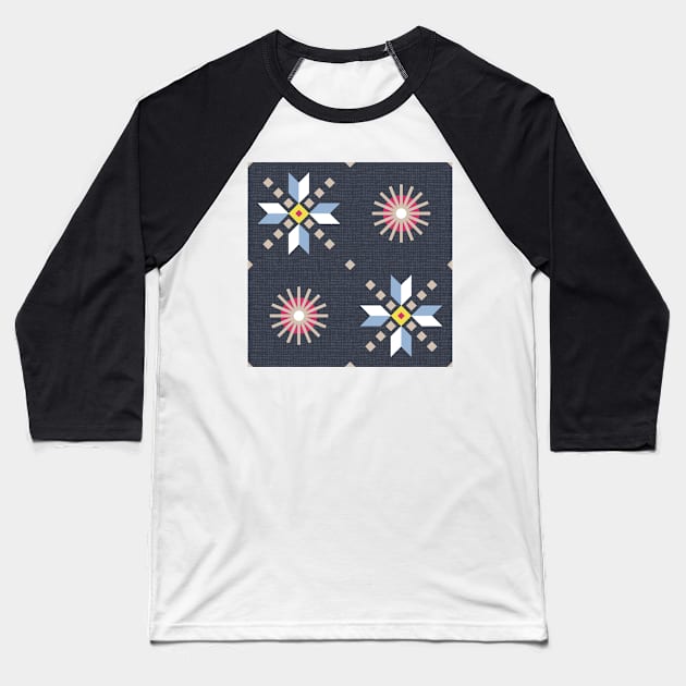 Geometric retro stars on dark blue, seamless pattern Baseball T-Shirt by colorofmagic